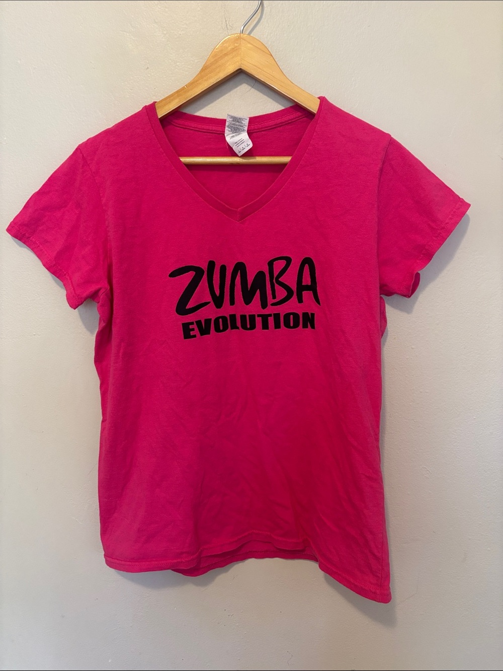 Zumba Fitness Hot Pink V-Neck Tee with Black Logo